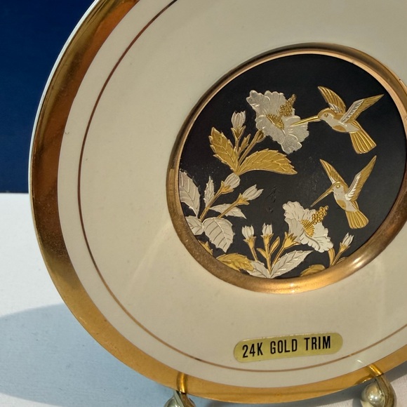 The Art of Chokin Hummingbirds with Flowers 24K Gold Trim Collectors Plate 5” - Picture 3 of 10